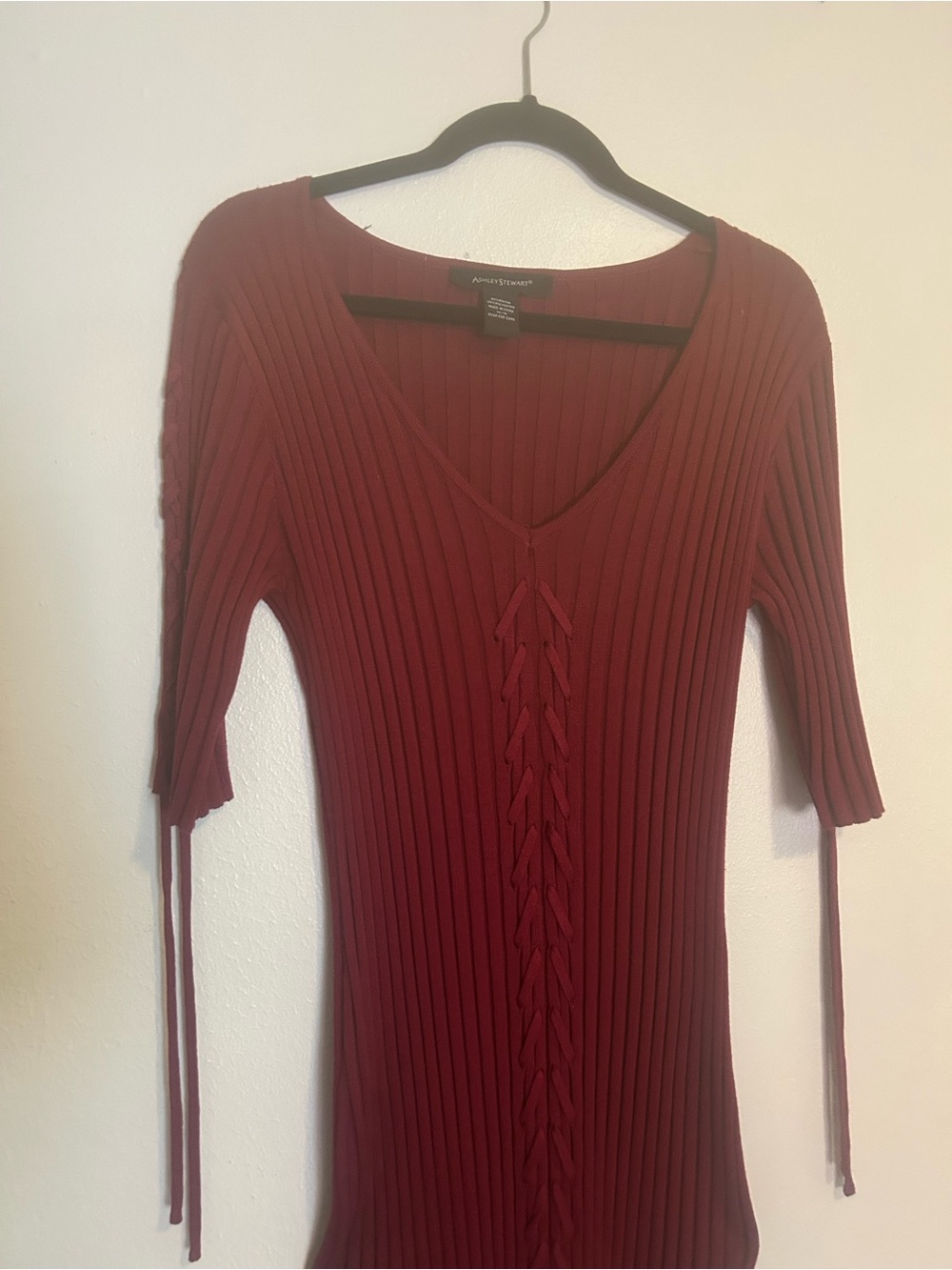 *3 for 10*Ashley Stewart Burgundy Ribbed V-Neck Sweater Dress